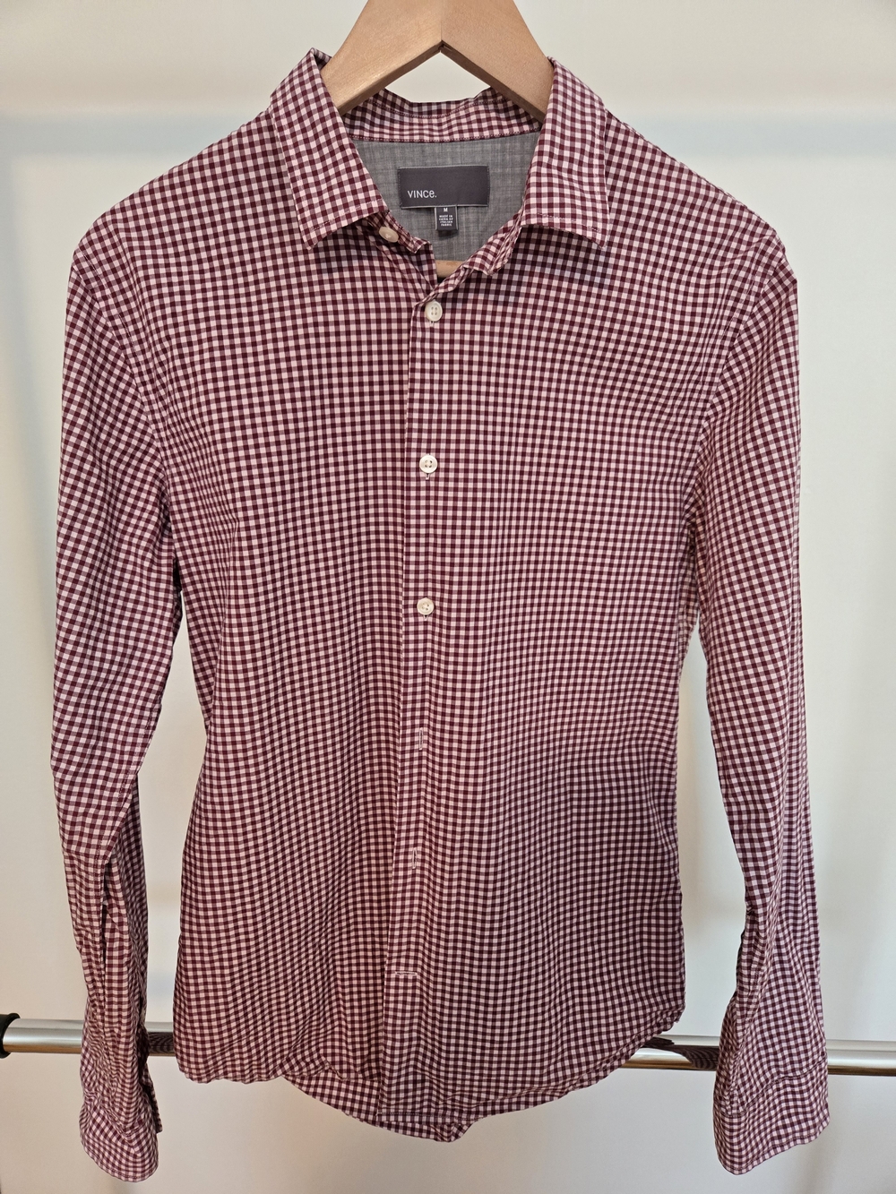 Vince Men's Burgundy Gingham Button-Up Shirt